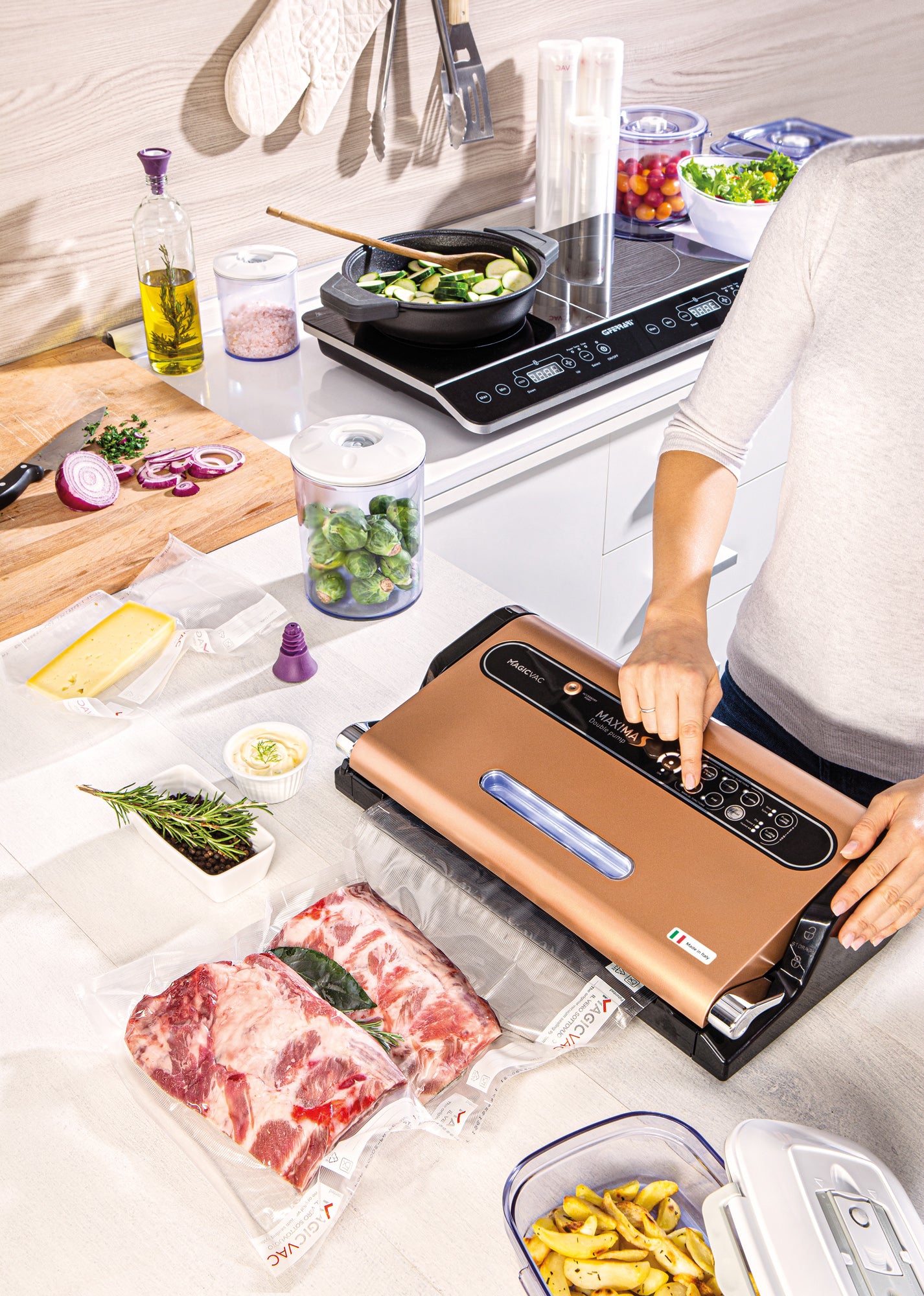 Machine sous vide alimentaire Magic Vac, mise sous vide de viande assaisonnée