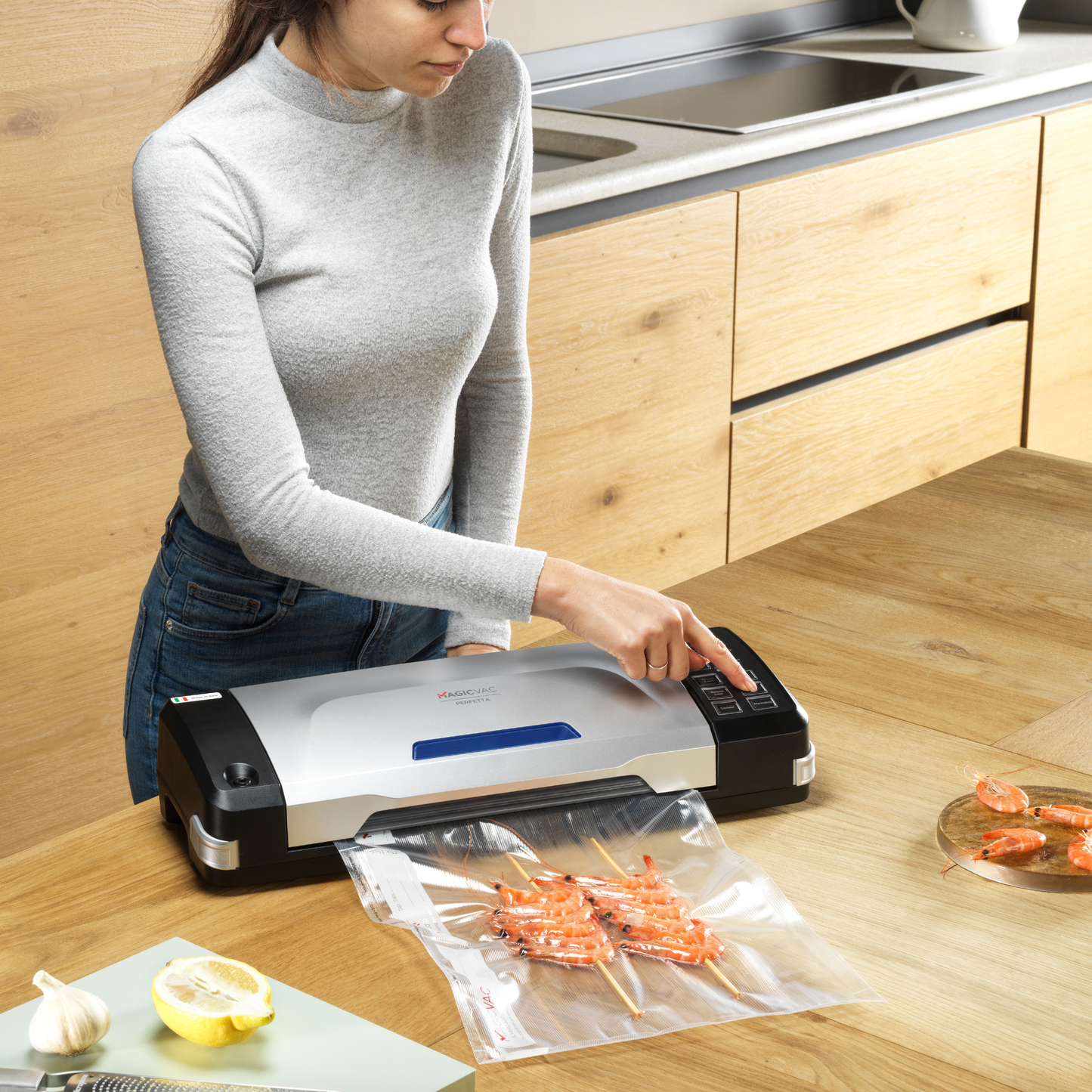 Machine sous vide Magic Vac - Perfetta - Mise sous vide brochette crevette