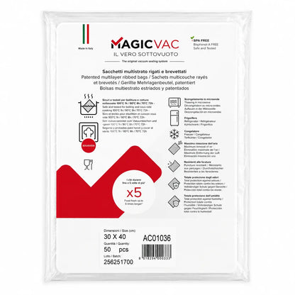 50 sacs Sous Vide précoupés - épaisseur 240 microns - 30x40 cm - Avec étiquette - ACO1036 - MAGIC VAC